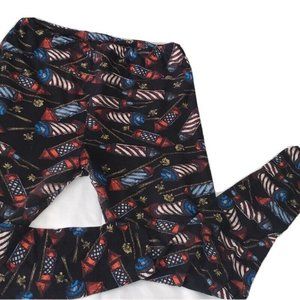 Lularoe TC Leggings Patriotic Fireworks 4th of July Black